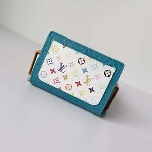 Teal and Multicolor Monogram Card Holder